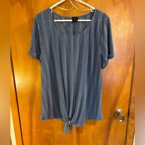 W5 Navy Tie-Front Short Sleeve Top